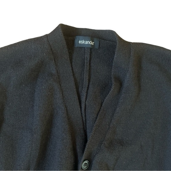 ESKANDAR Wide V-Neck Button Dark Brown Cardigan - Picture 5 of 12